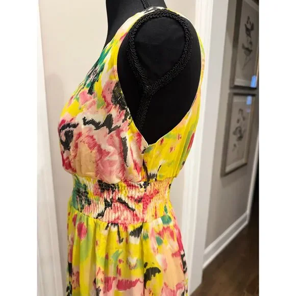 Anthropologie Chaundry KC Abstract Floral Maxi Dress NWT | Smocked Waist - Picture 6 of 7